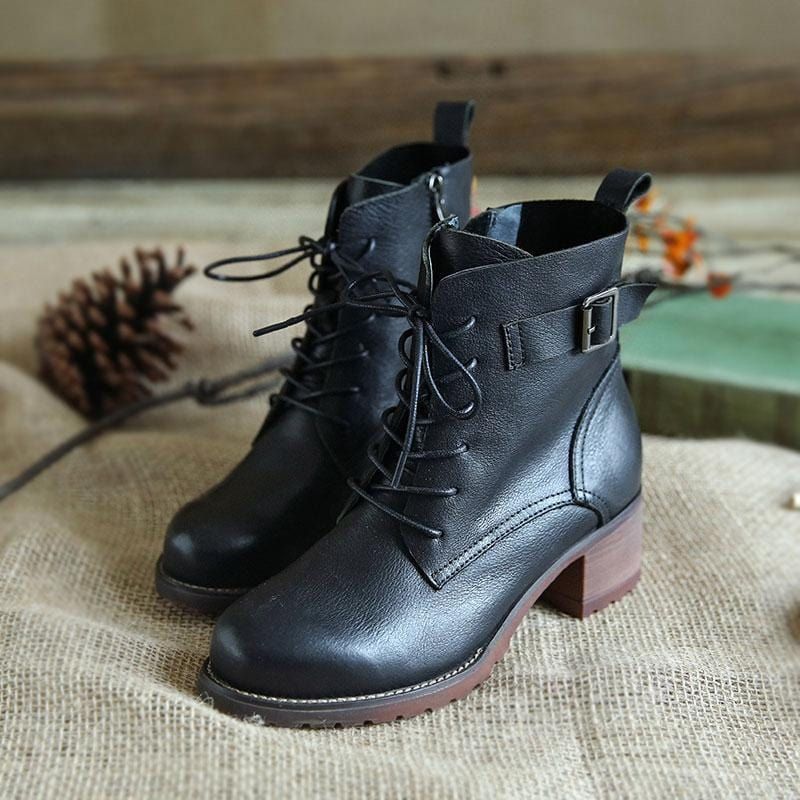 Bottes Martin En Cuir Rétro Automne Hiver Pour Femmes | Chaussures Cadeaux