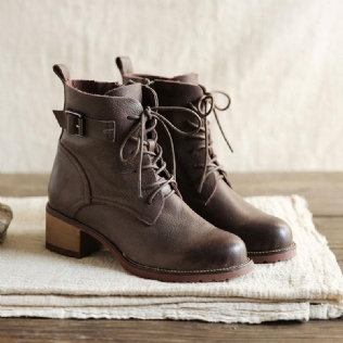 Bottes Martin En Cuir Rétro Automne Hiver Pour Femmes | Chaussures Cadeaux