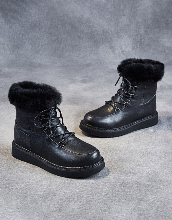 Bottes De Neige En Cuir Rétro En Fourrure D'hiver Femmes