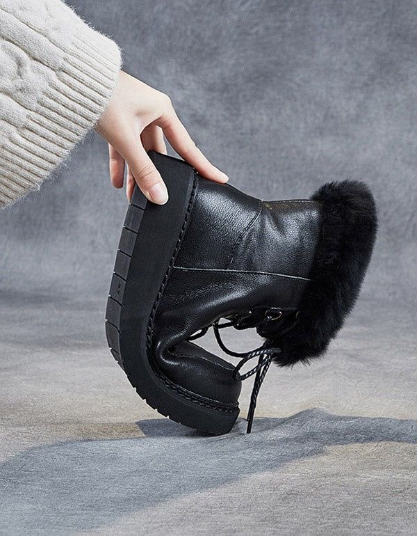 Bottes De Neige En Cuir Rétro En Fourrure D'hiver Femmes