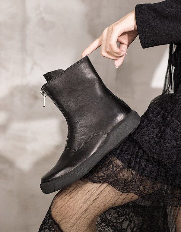 Bottes Noires À Glissière Avant Imperméables D'automne Et D'hiver