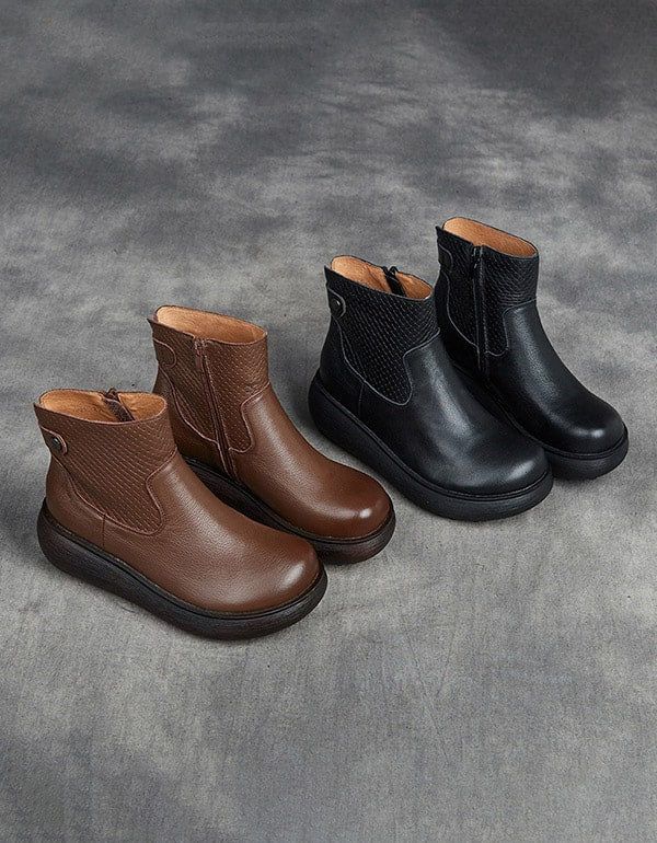 Bottes À Plateforme Confort En Cuir Automne-hiver