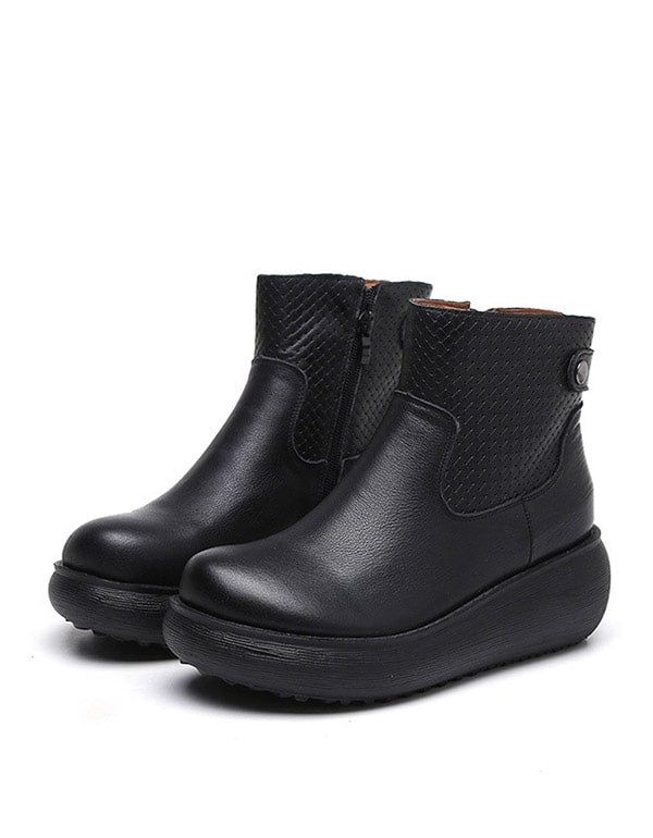 Bottes À Plateforme Confort En Cuir Automne-hiver