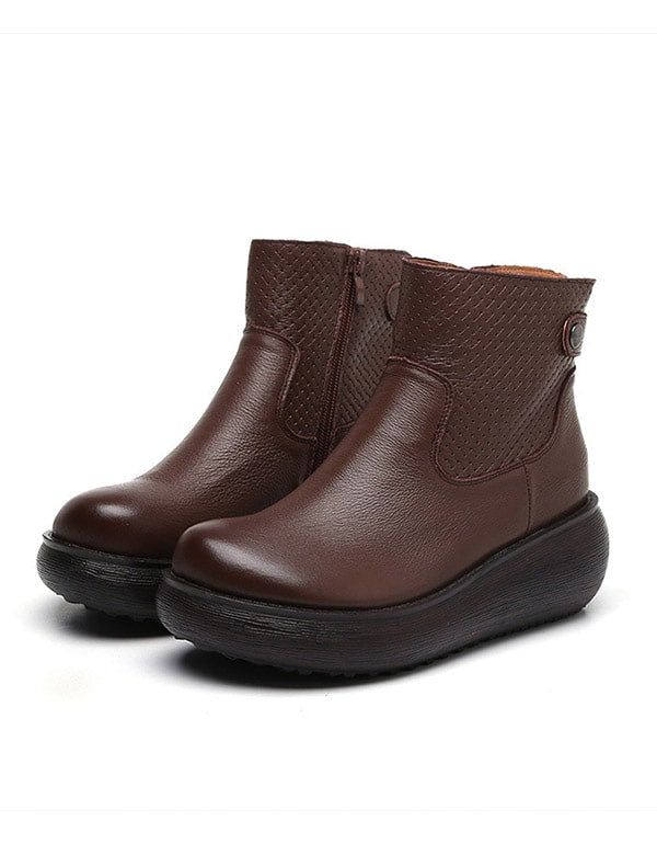 Bottes À Plateforme Confort En Cuir Automne-hiver