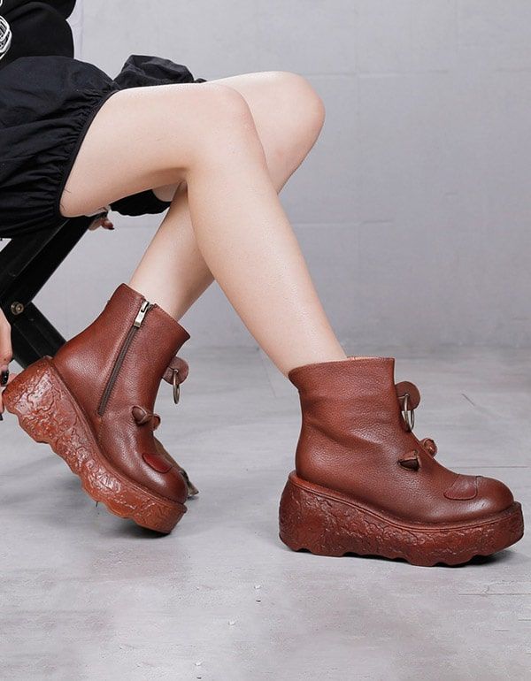 Bottes À Plateforme Rétro En Cuir Imperméable Automne-hiver