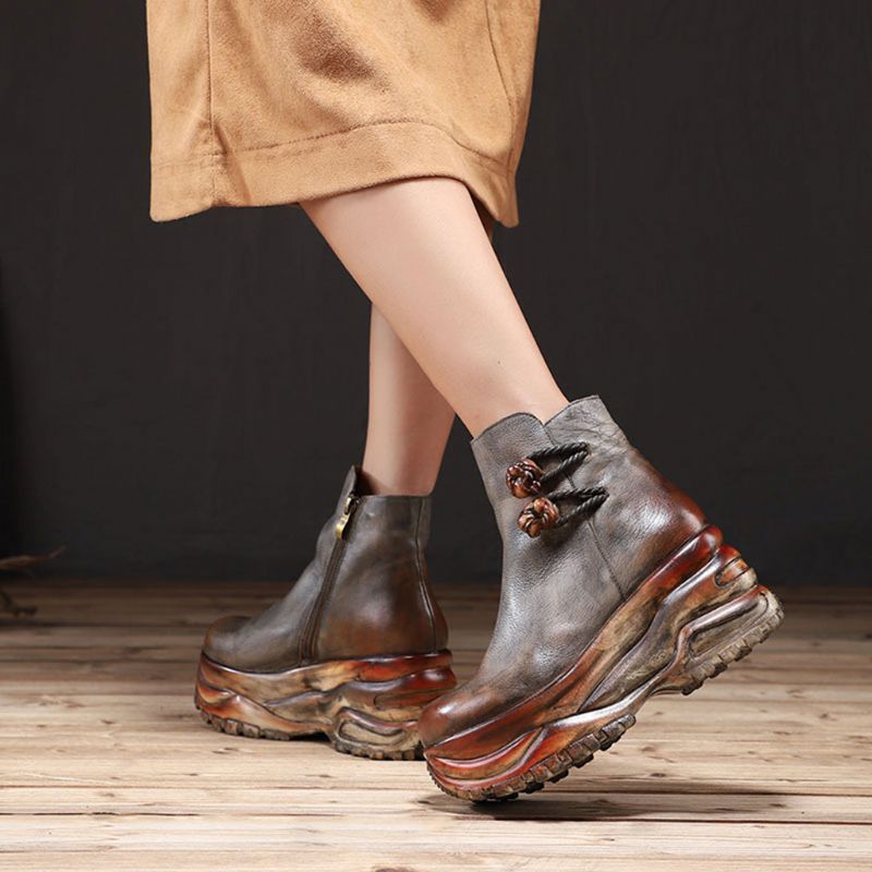 Bottes À Plateforme Rétro Faites À La Main D'automne Et D'hiver