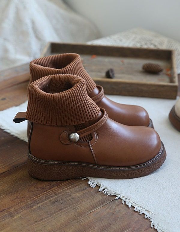 Bottes Rétro Faites À La Main À Tête Ronde En Peluche