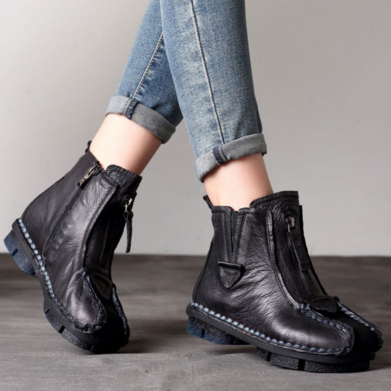 Bottines En Cuir Faites À La Main Rétro Automne-hiver