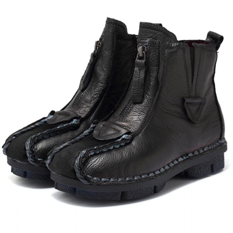 Bottines En Cuir Faites À La Main Rétro Automne-hiver