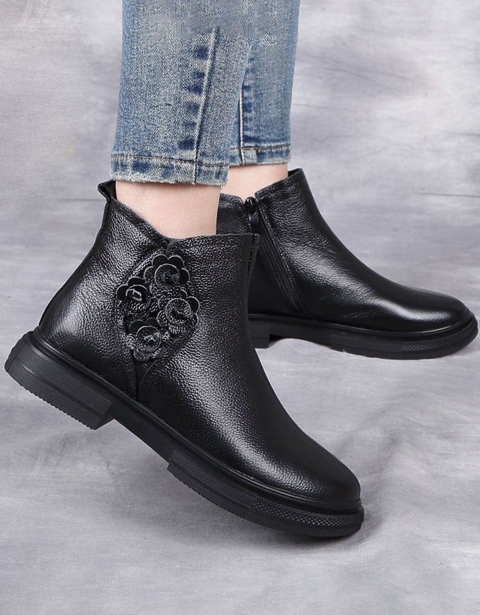 Bottines En Cuir Rétro Avec Doublure En Fourrure D'hiver