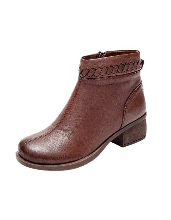 Bottines Épaisses En Cuir Rétro Automne-hiver