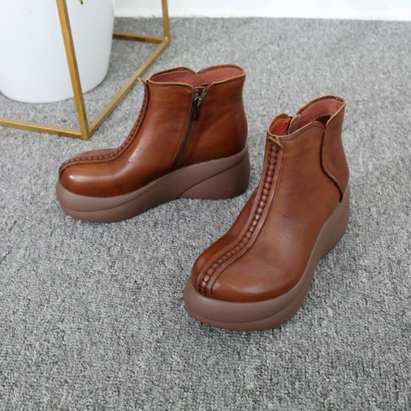 Bottines Épaisses Rétro En Cuir Automne-hiver | Chaussures Cadeaux