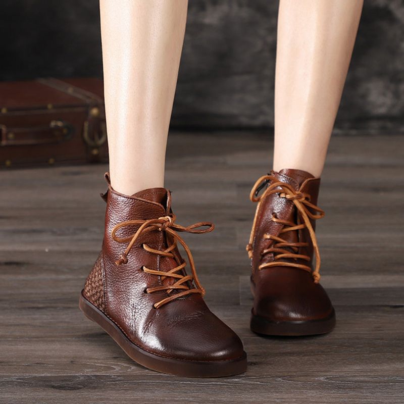 Bottines Femme Automne Hiver Cuir Rétro Confortable | Chaussures Cadeaux