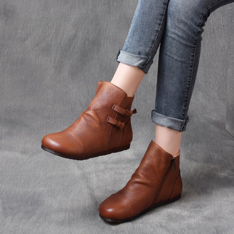 Bottines Pour Femmes Faites À La Main En Cuir Rétro Automne Hiver | Chaussures Cadeaux