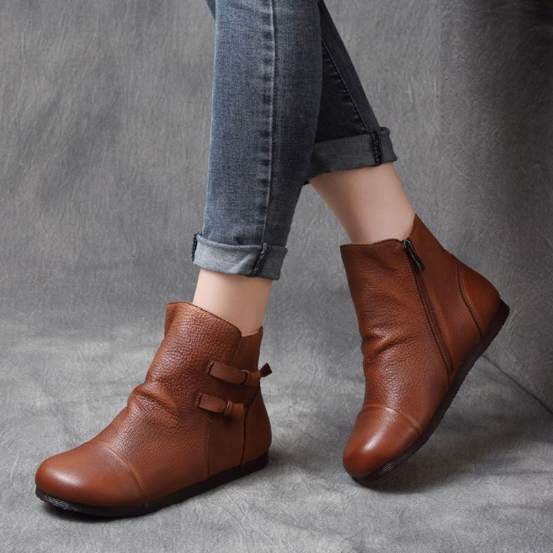 Bottines Pour Femmes Faites À La Main En Cuir Rétro Automne Hiver | Chaussures Cadeaux