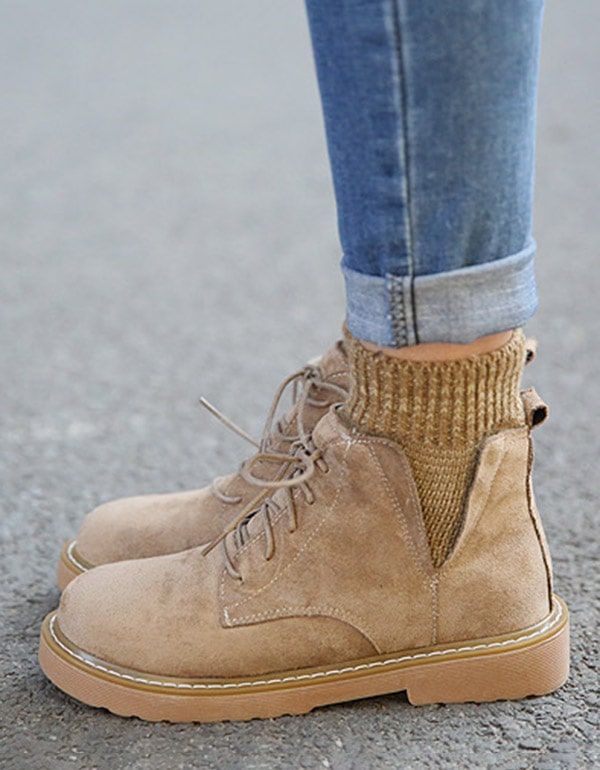 Bottines D'hiver En Daim À Lacets Pour Femmes