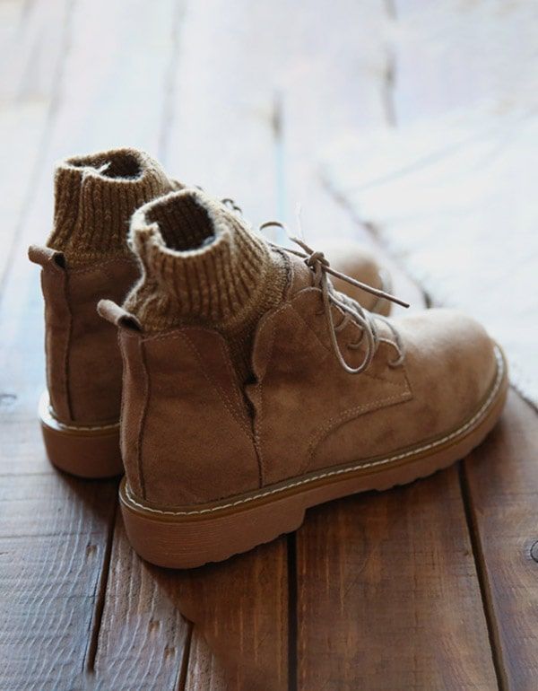 Bottines D'hiver En Daim À Lacets Pour Femmes