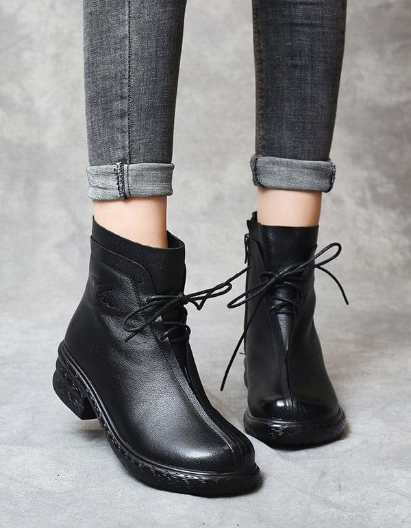 Bottines À Lacets En Cuir Rétro Automne-hiver