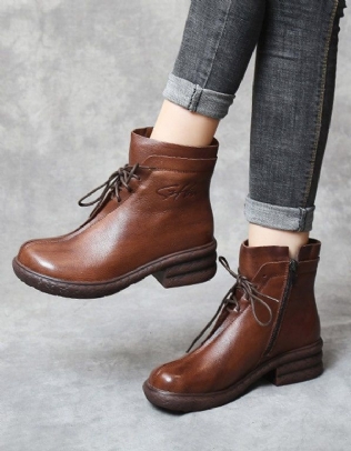 Bottines À Lacets En Cuir Rétro Automne-hiver