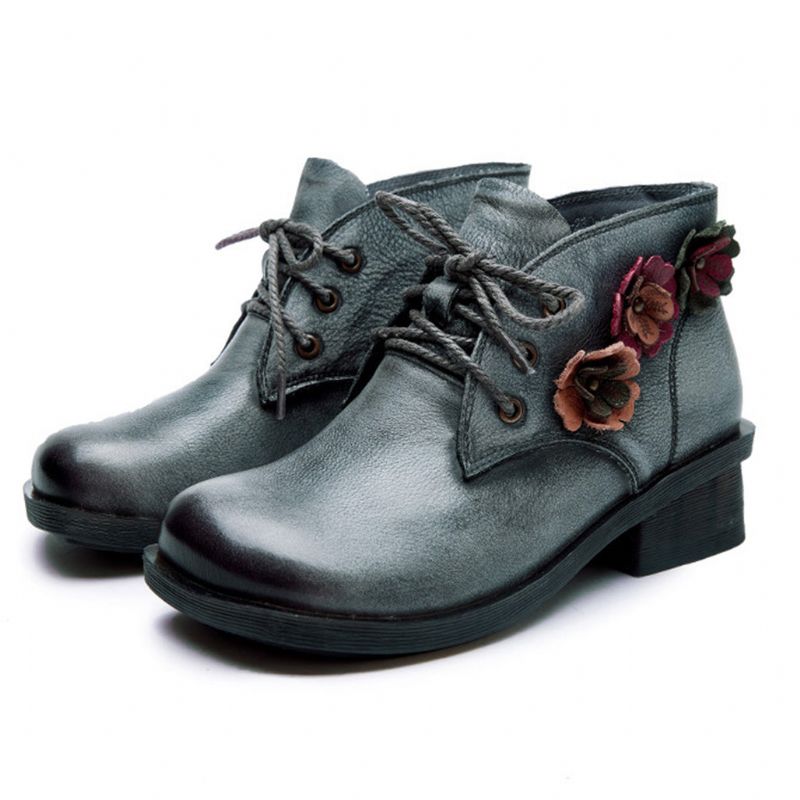 Chaussures Cadeaux Automne Hiver Rétro Tête Ronde Bottes Courtes Épaisses Pour Femmes