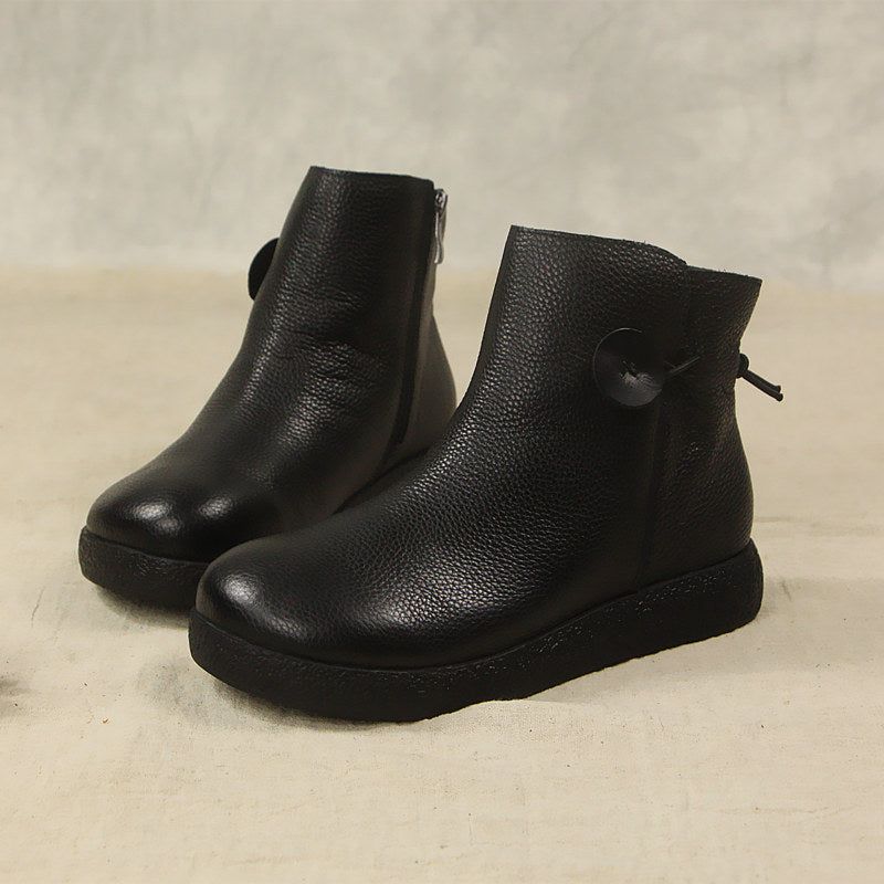 Vente Bottes D'hiver Confortables En Cuir Rétro Noir