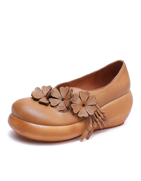 Chaussures En Cuir Faites À La Main Avec Des Fleurs Chaussures Ethniques Pour Femmes