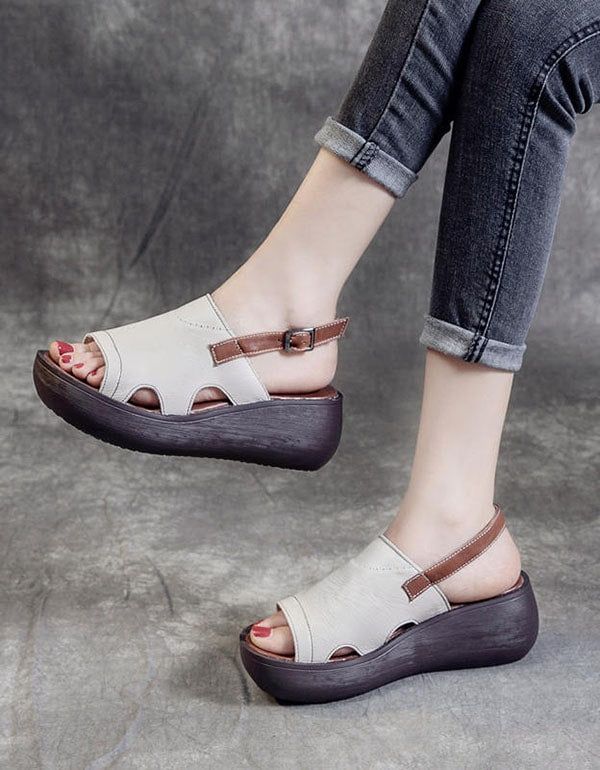 Sandales À Bout Ouvert Pour Femmes En Cuir À La Mode Blanc 41