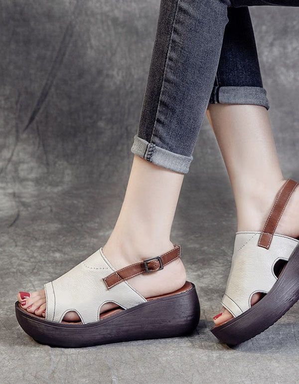 Sandales À Bout Ouvert Pour Femmes En Cuir À La Mode Blanc 41