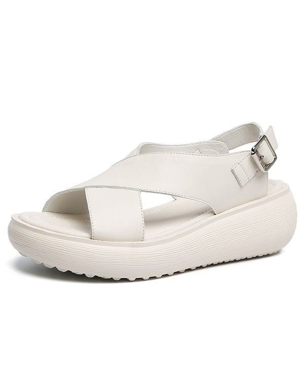 Summer Cross Strap Slingback Wedge Sandals Blanc