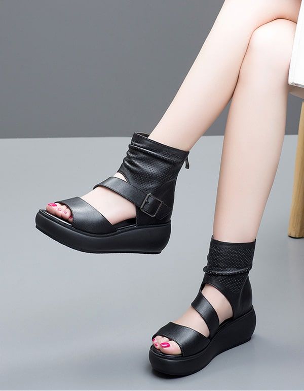 Summer Cut-out Strap Retro Ankle Platform Sandals