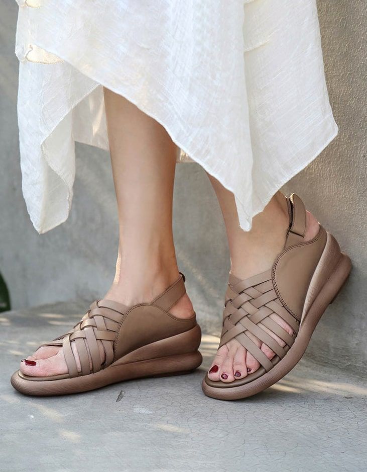 Summer Fashion Wedge Cross Strap Sandales Kaki