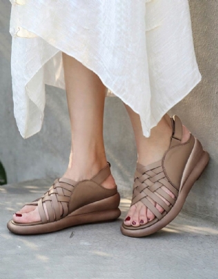 Summer Fashion Wedge Cross Strap Sandales Kaki