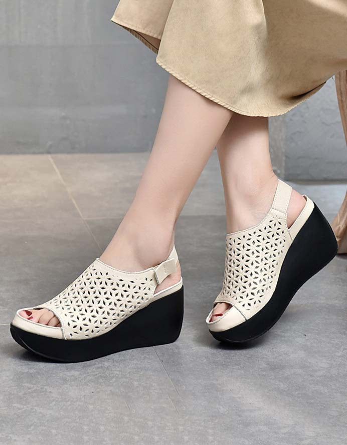 Summer Hollow Retro Slingback Wedges Sandals