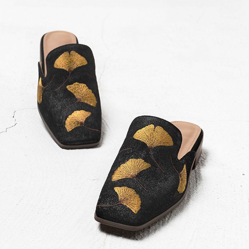 Chaussons Femme Brodés Ginkgo | Chaussures Cadeaux