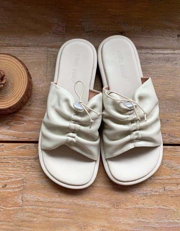 Pantoufles D'été En Cuir Rétro Beige