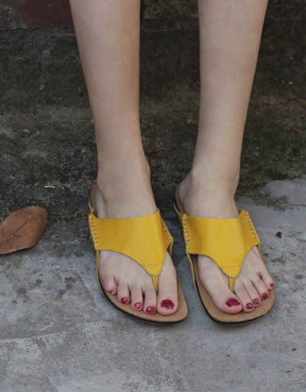 Pantoufles Tongs En Cuir D'été Pour Femmes