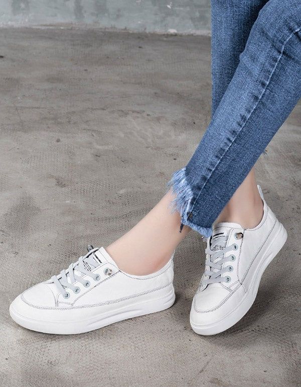 Baskets Décontractées En Cuir Pour Femme Blanc