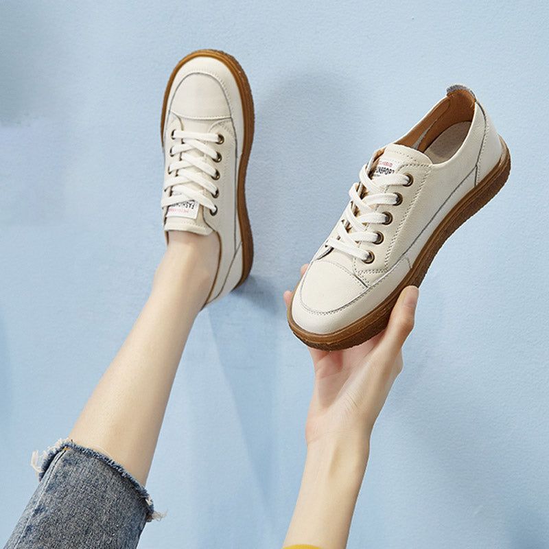 Chaussures Décontractées À Lacets En Cuir Rétro Pour Femmes