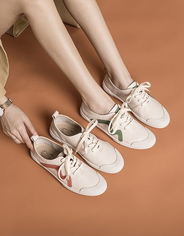 Printemps Automne Femmes Baskets En Cuir Blanc