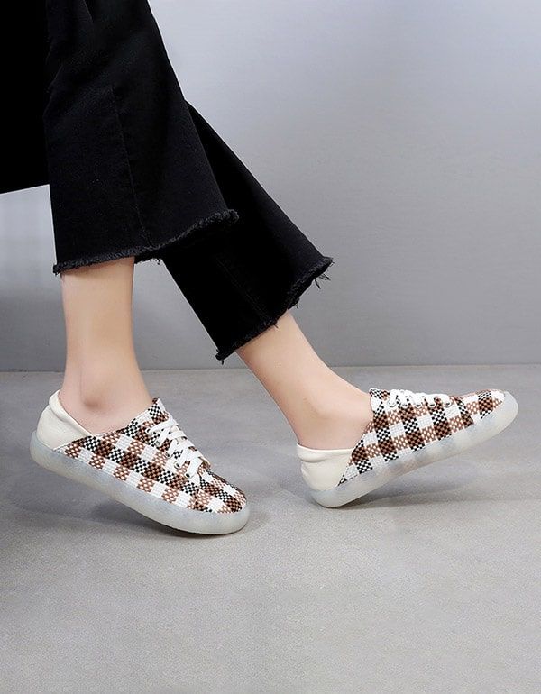 Printemps Automne Plat Vintage Plaid Casual Chaussures