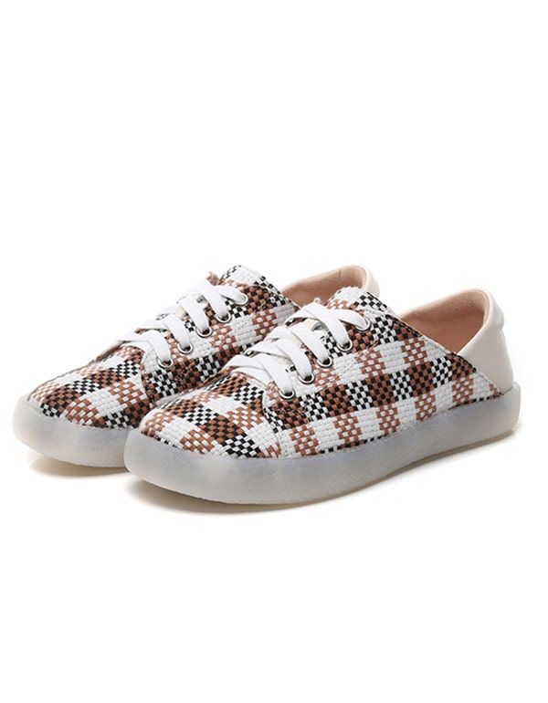 Printemps Automne Plat Vintage Plaid Casual Chaussures