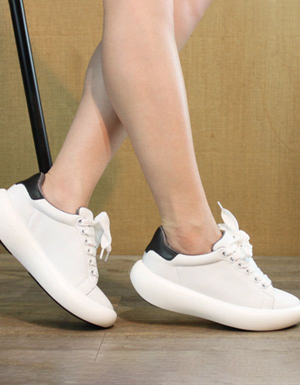 Spring Lace Up Soft Bottom Casual Chaussures Blanc