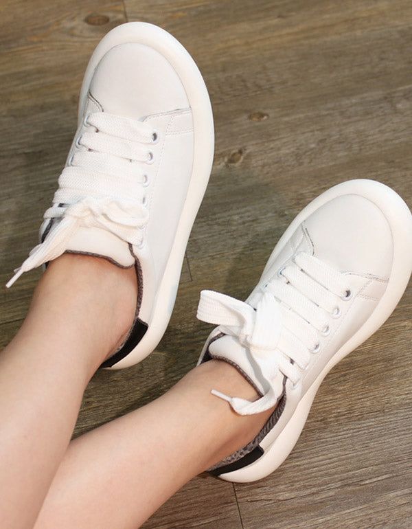 Spring Lace Up Soft Bottom Casual Chaussures Blanc